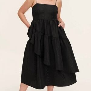 KATE SPADE | NWT Tiered Ruffle Midi Tank Dress Black Spaghetti Straps | XL